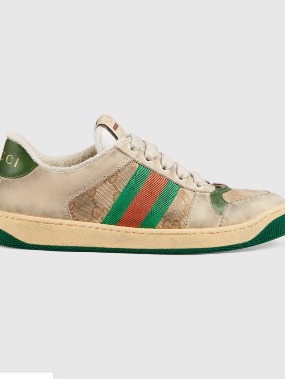 Gucci Beige Leather & Green/Red Web Stripe Low-Top Sneakers